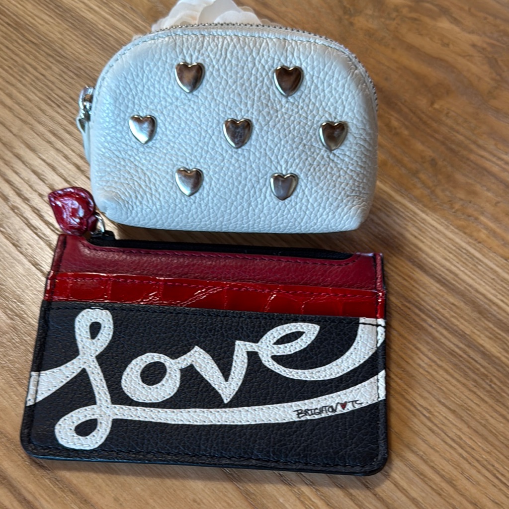 Brighton White Heart Accent Coin Purse And Black Red 'Love' Card Wallet